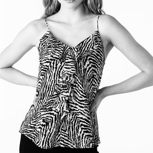 Karl Lagerfeld cami with ruffles. Size XL black and white print